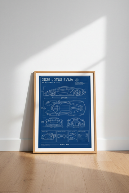 Lotus Evija EV Hypercar Blueprint Wall Art | Office Decor | Automotive Aesthetic Poster