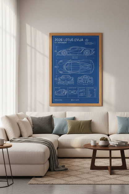 Lotus Evija EV Hypercar Blueprint Wall Art | Office Decor | Automotive Aesthetic Poster