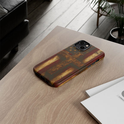 Forged in Faith Phone Case - Rustic Gold Cross &amp; American Flag | Patriotic Christian Case for iPhone, Samsung &amp; Pixel
