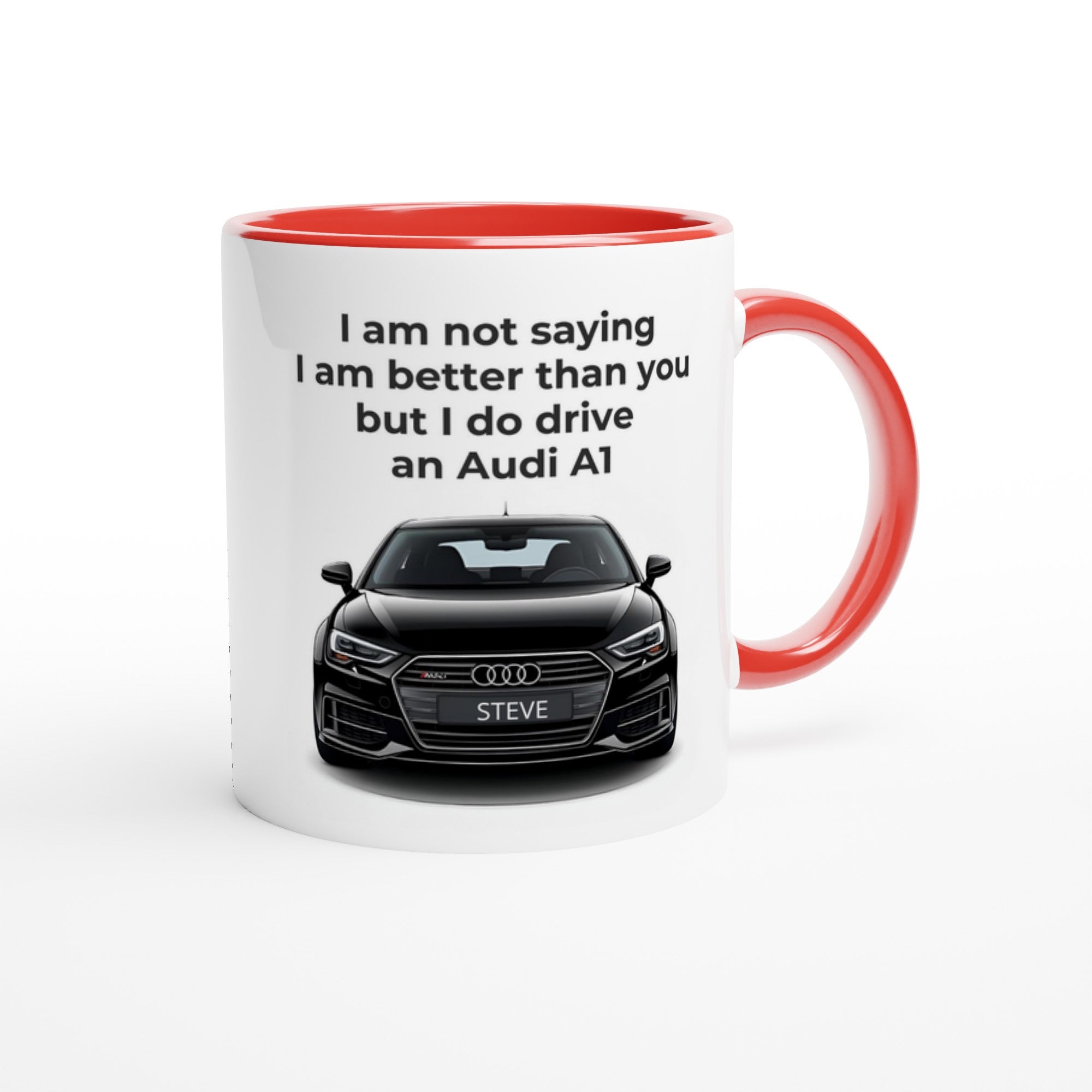 Funny Personalized Audi Car Mug - 11oz Ceramic Coffee Cup for Car Lovers - Dishwasher &amp; Microwave Safe Ceramic Red