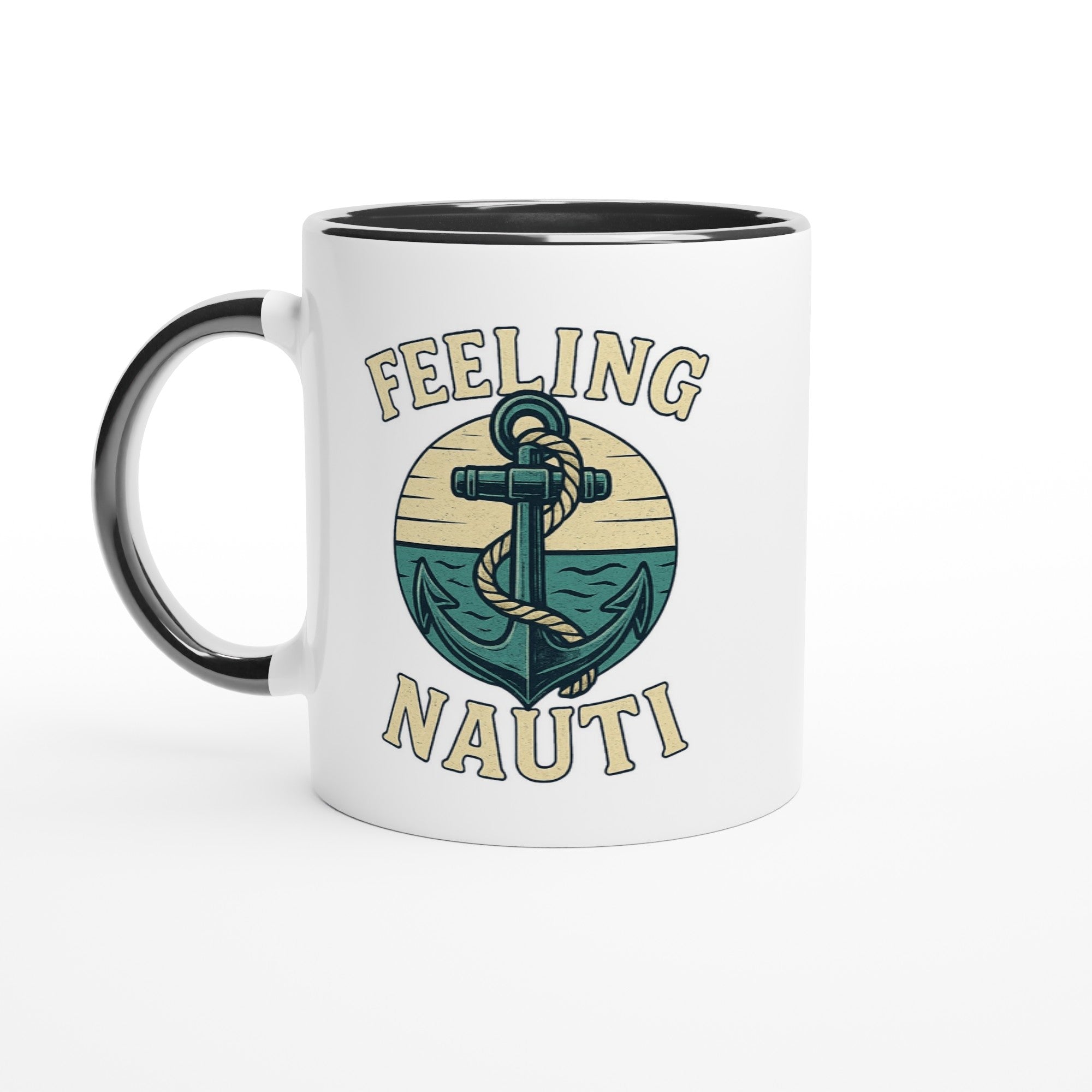 Feeling Nauti Mug - Ceramic Coffee Cup for Sailors &amp; Sea Lovers - Nautical Gift Ceramic Black