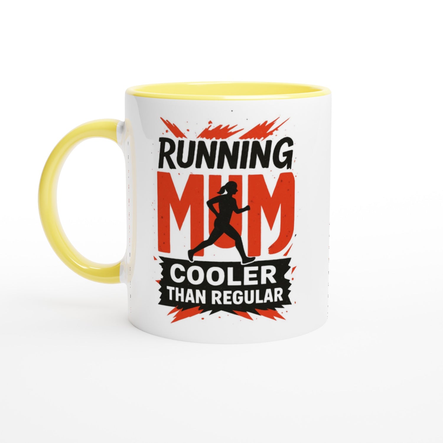 Running Mum Mug - Cooler than Regular - 11oz Ceramic Coffee Cup for Moms Ceramic Yellow
