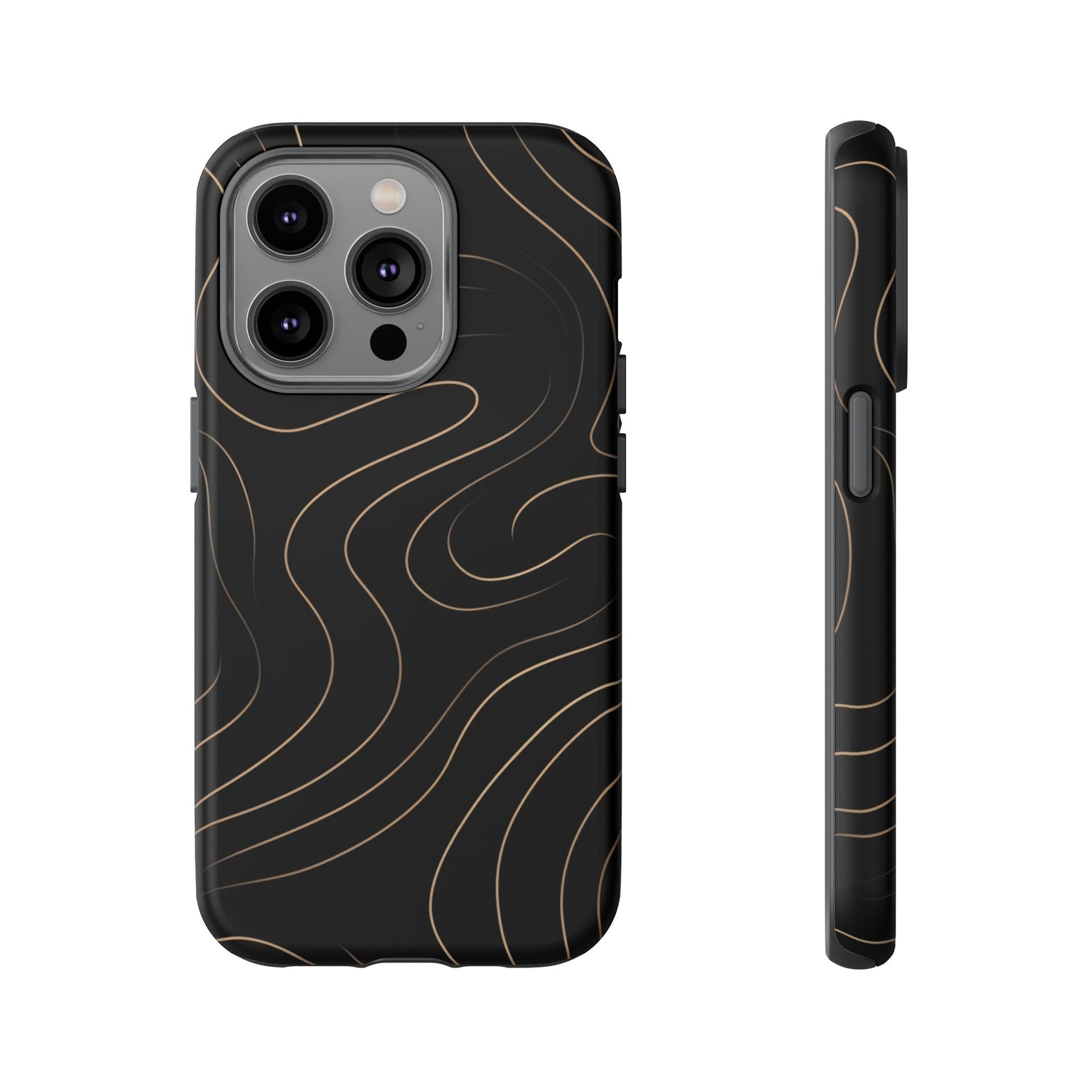 Noir Topograph - Black Minimalist Line Art Phone Case iPhone 14 Pro Matte