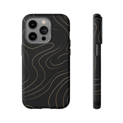 Noir Topograph - Black Minimalist Line Art Phone Case iPhone 14 Pro Matte