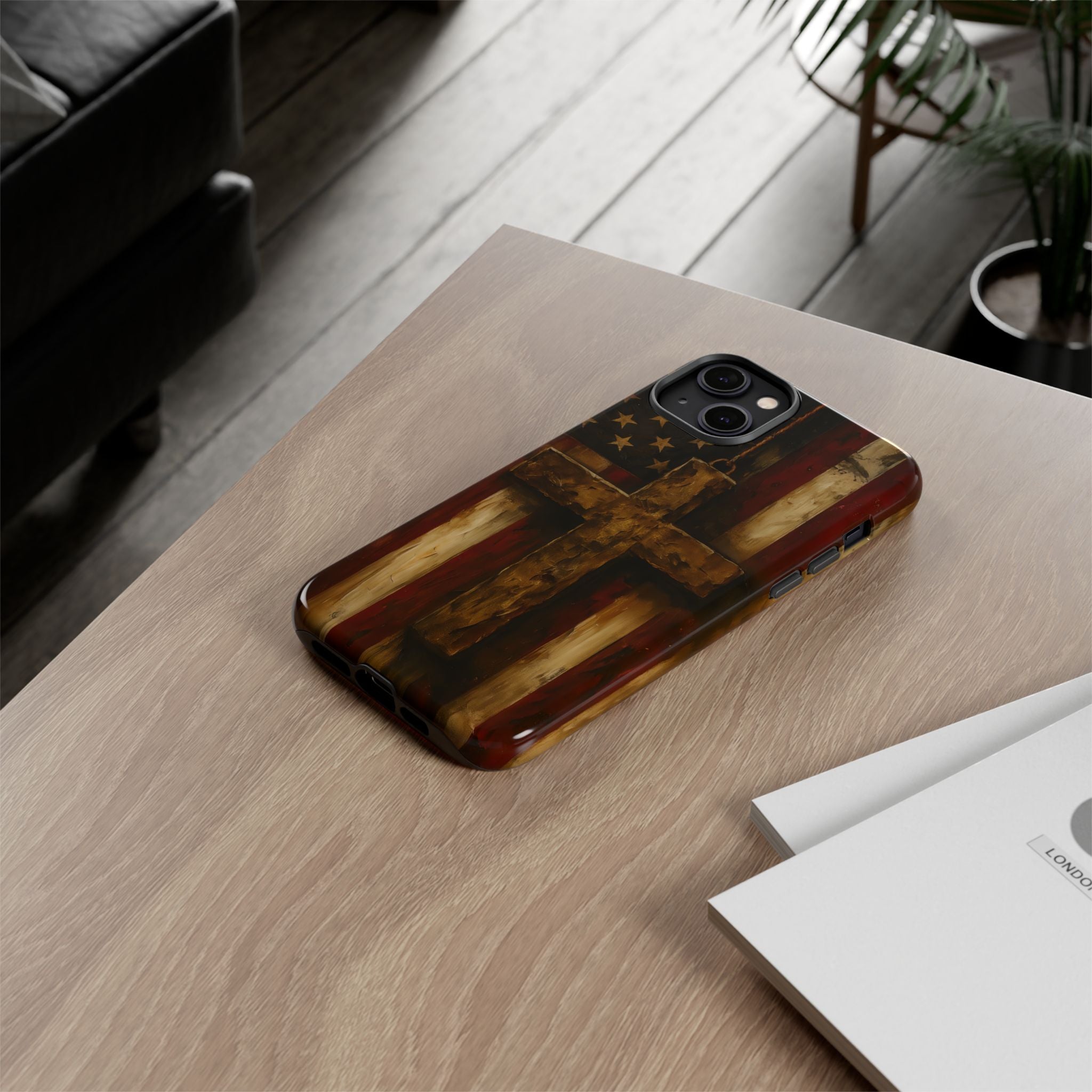 Forged in Faith Phone Case - Rustic Gold Cross &amp; American Flag | Patriotic Christian Case for iPhone, Samsung &amp; Pixel