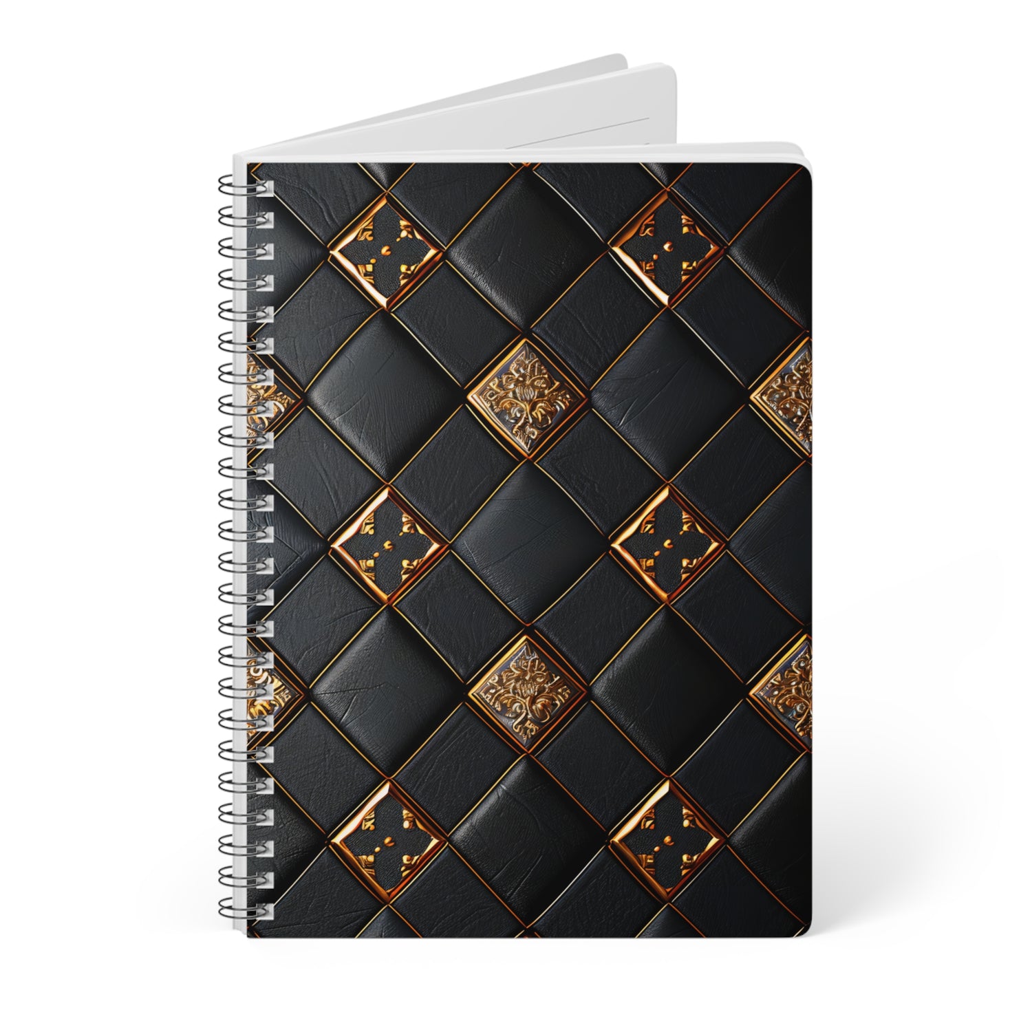 Luxury Black &amp; Gold Notebook | Elegant A5 Spiral Bound Journal | Sophisticated Leather-Inspired Design | Professional and Stylish Gift
