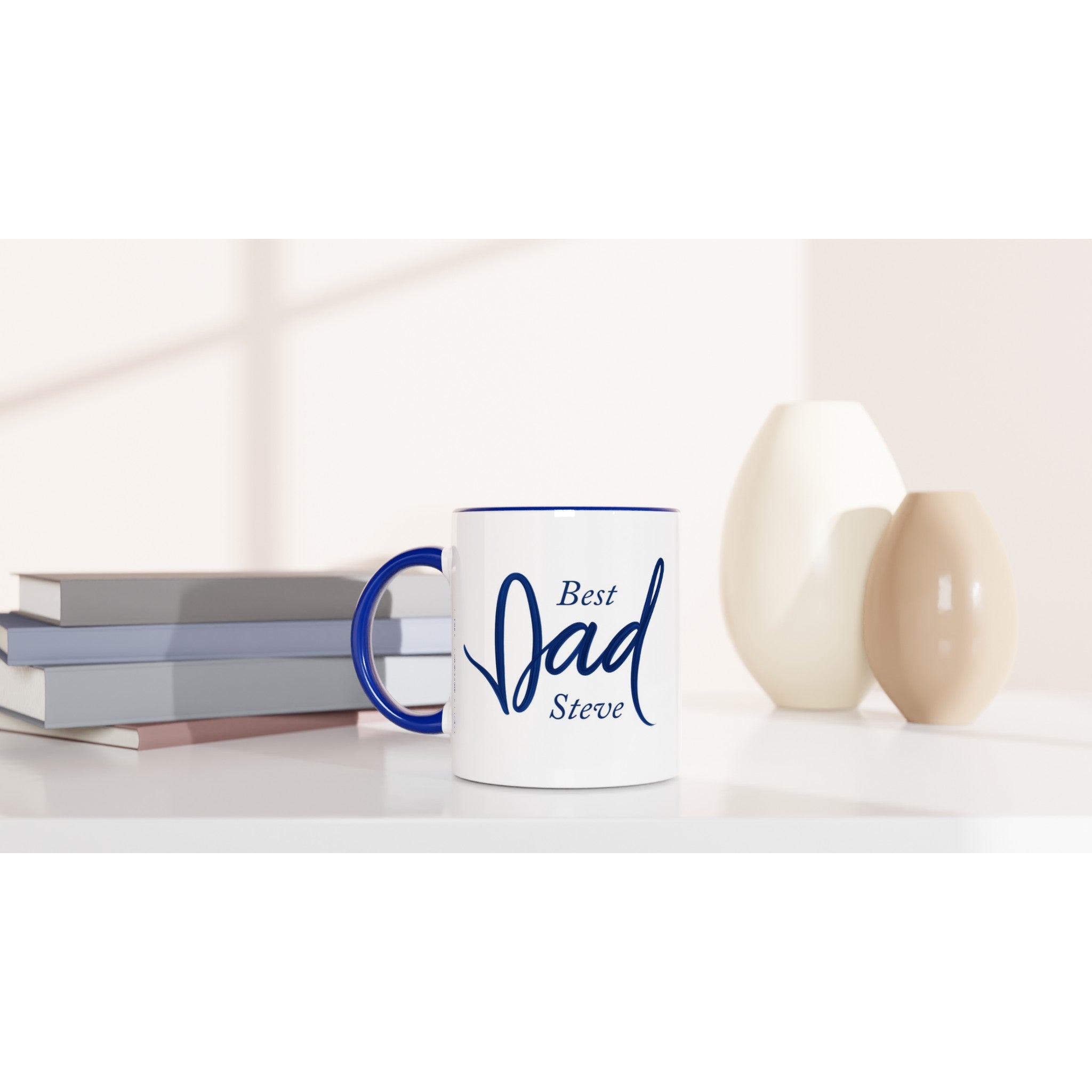 Dad Mug - Blue Brush Script Mug with Heart – Elegant Blue Calligraphy 11oz Coffee Cup – Father’s Day or Birthday Gift for Dad