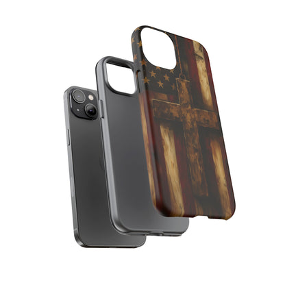 Forged in Faith Phone Case - Rustic Gold Cross &amp; American Flag | Patriotic Christian Case for iPhone, Samsung &amp; Pixel