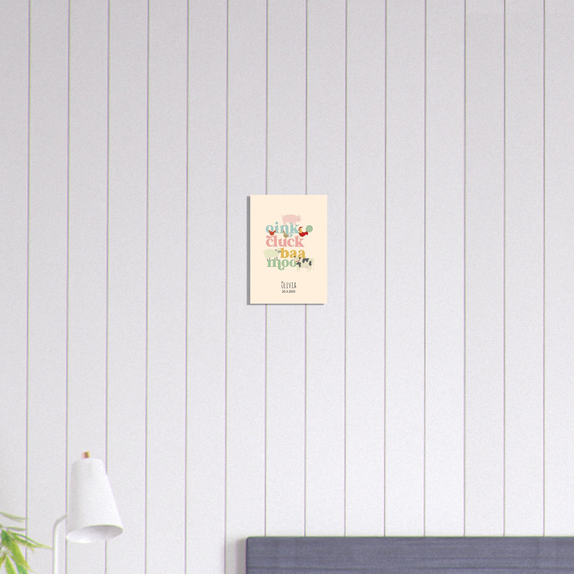 Oink Cluck Baa Moo Personalized Farm Print - Cute Nursery Wall Art Poster 21x29.7 cm 8x12"
