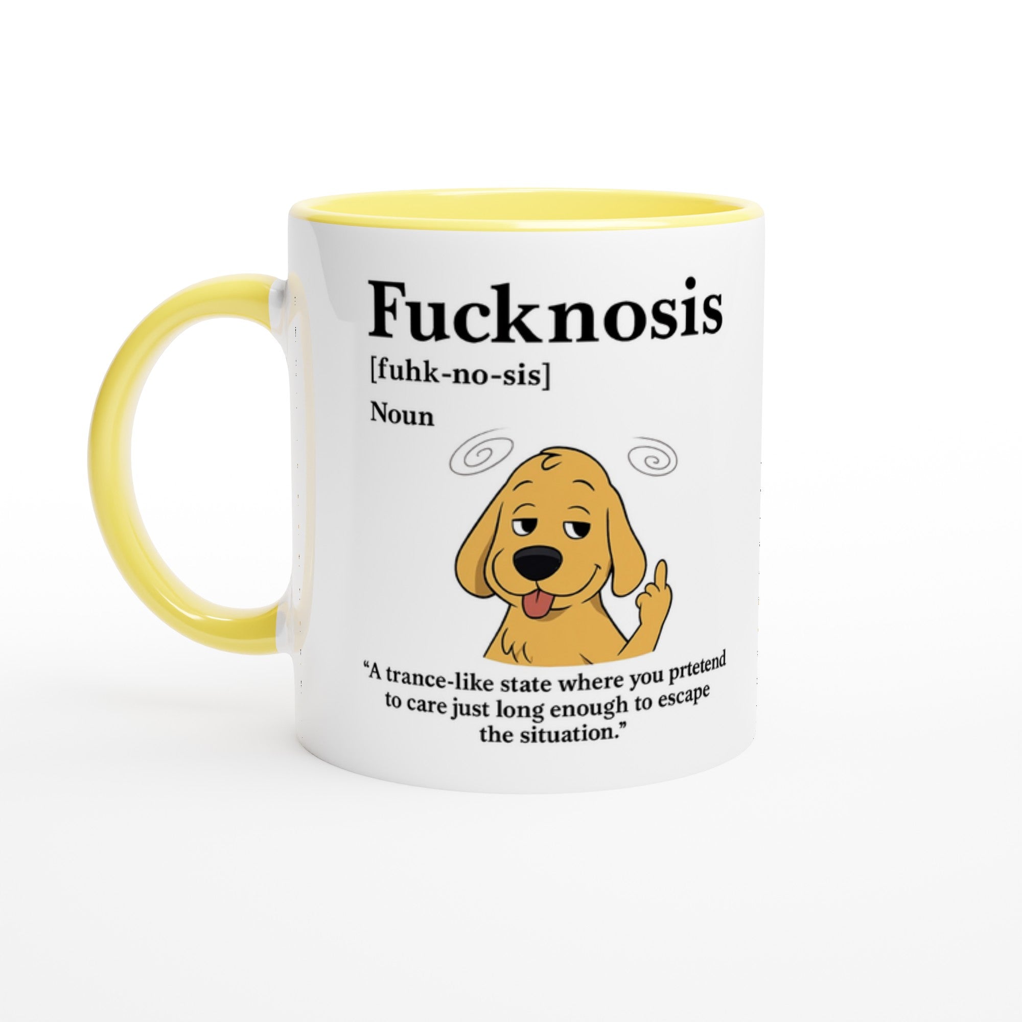 Funny F*cknosis Mug – Sarcastic Definition Coffee Cup with Dog, Cat, Bear, or Horse Design – 11oz Ceramic Humor Gift Ceramic Yellow Dog