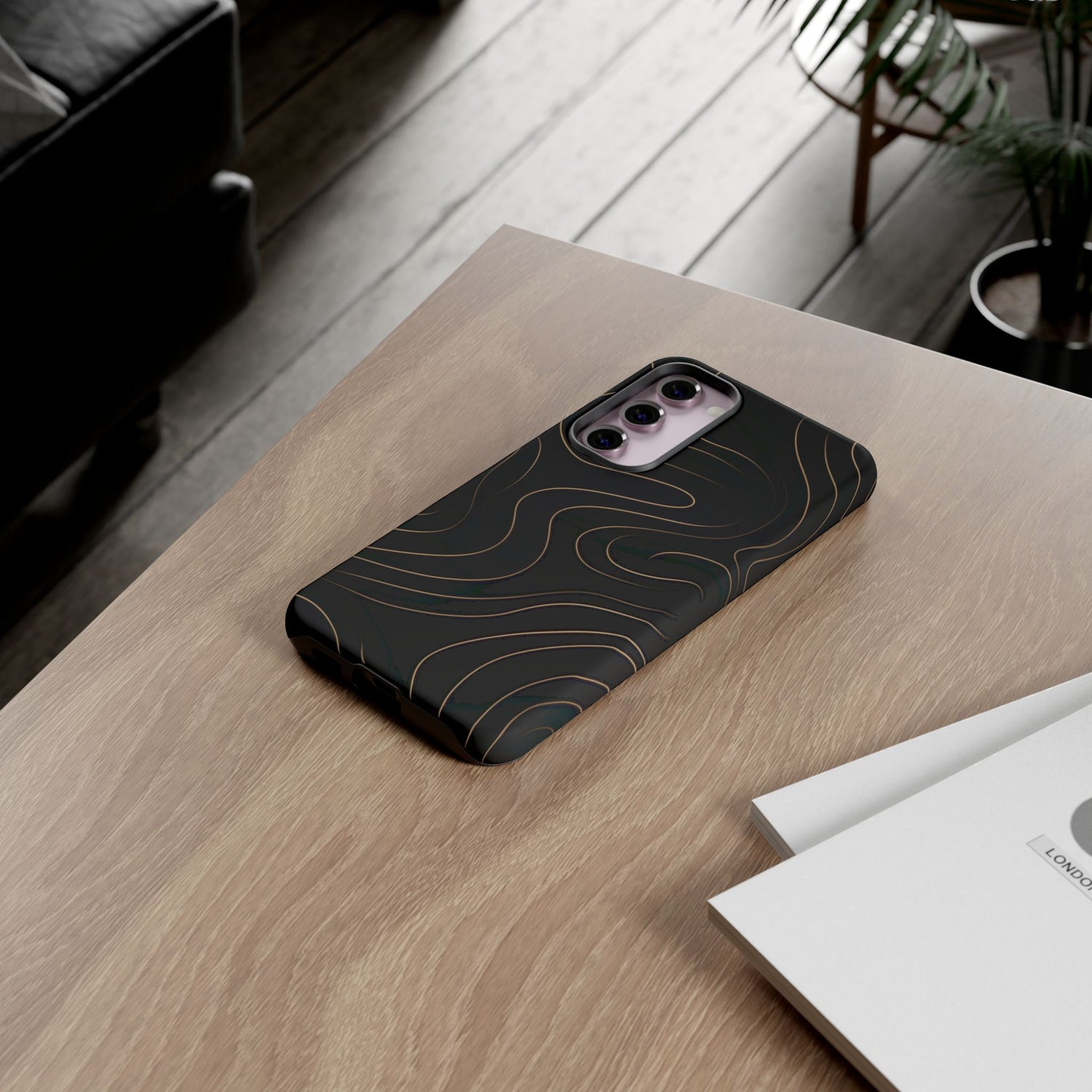 Noir Topograph - Black Minimalist Line Art Phone Case