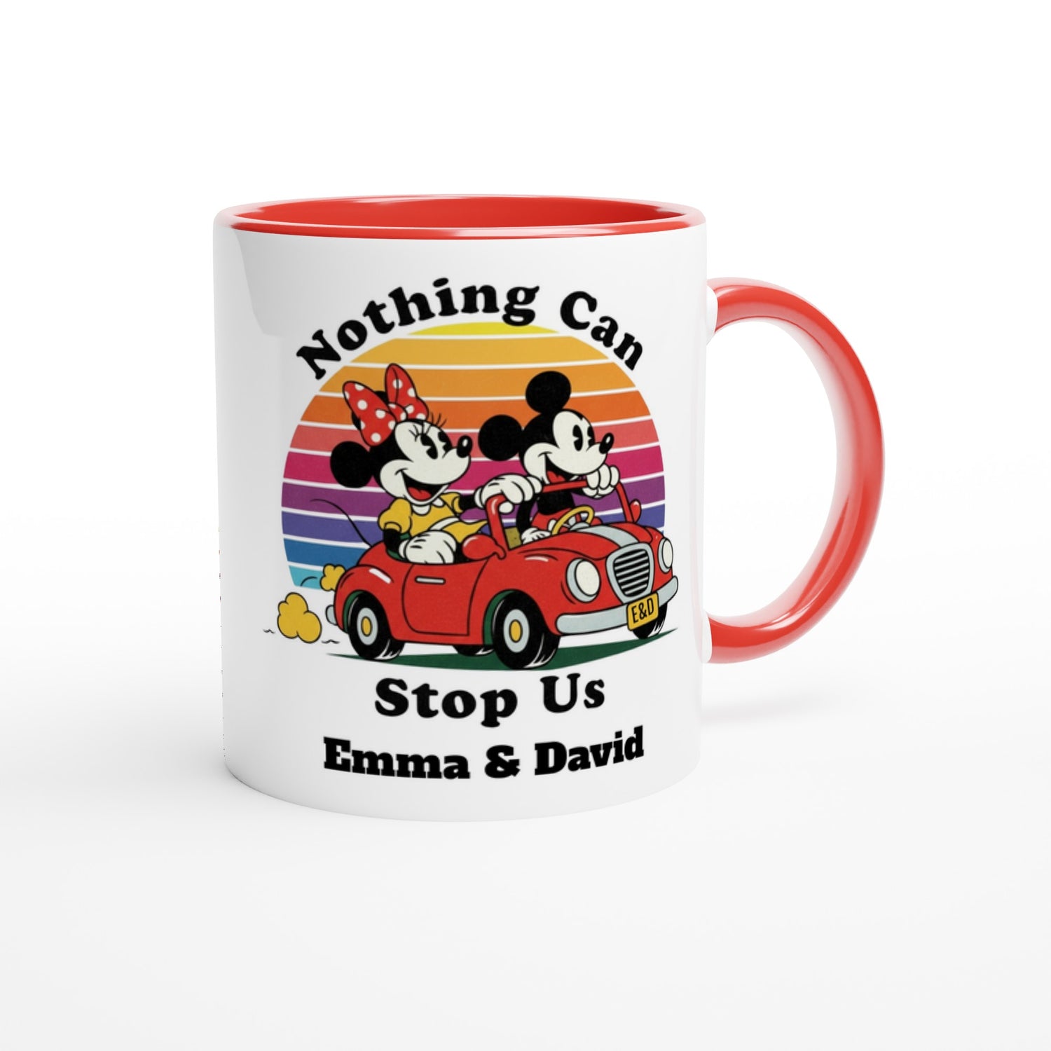 Personalized Disney Mug - Mickey &amp; Minnie Runaway Railway Gift, Magic Kingdom Coffee Mug, Disneyland Keepsake Ceramic Red