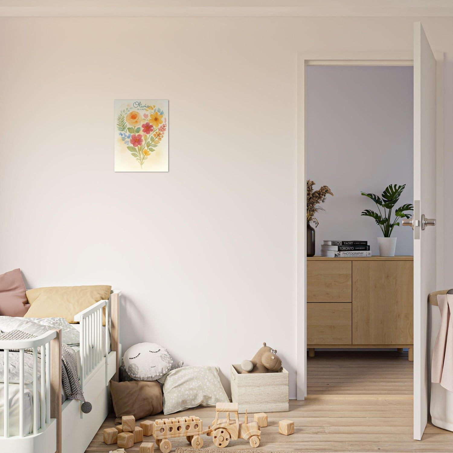 Personalized Floral Heart Nursery Print – Custom Name &amp; Date Baby Girl Wall Art – Watercolor Flowers Poster – Newborn Gift for Girls Room 30x40 cm 12x16″