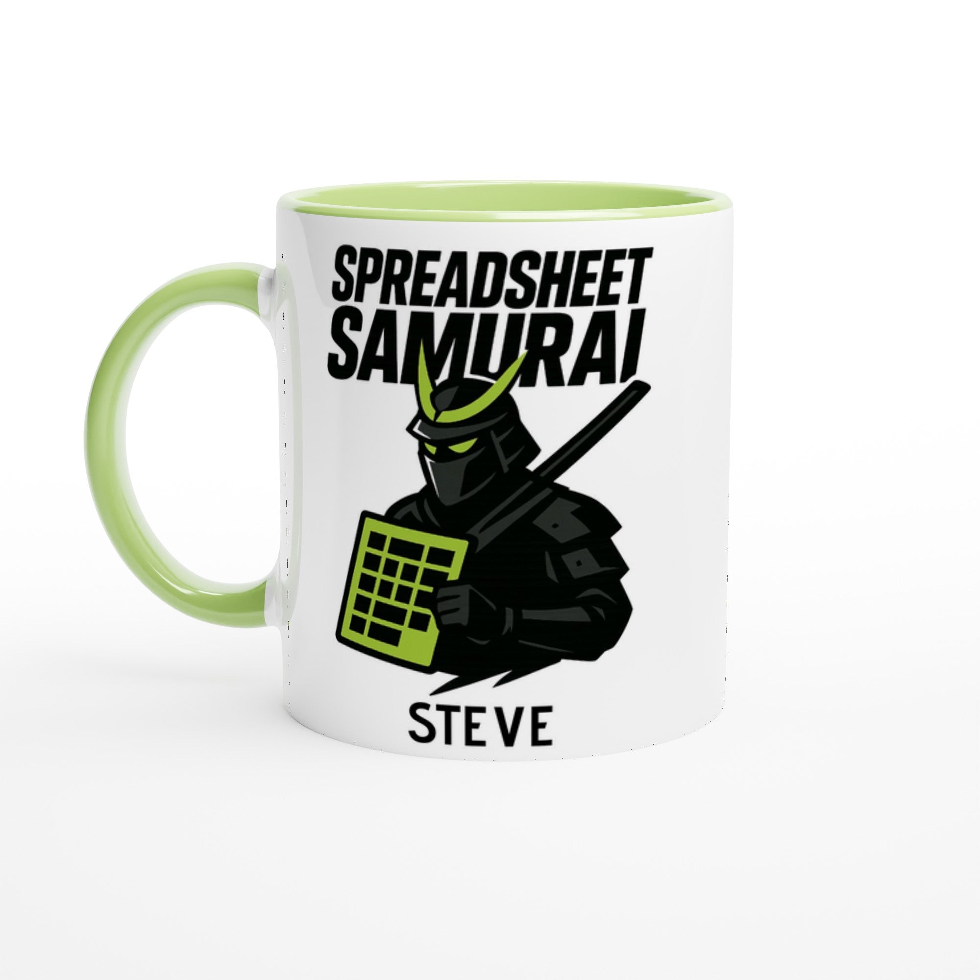 Spreadsheet Samurai Mug – Funny Office Coffee Cup | 11oz Gift for Excel Nerds, Data Analysts &amp; Accountants | Geeky Productivity Humor Ceramic Green
