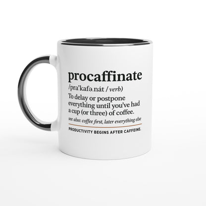 Procaffinate Mug - Funny Coffee Cup - Ceramic 11oz for Coffee Lovers - Gift for Caffeine Addicts Ceramic Black