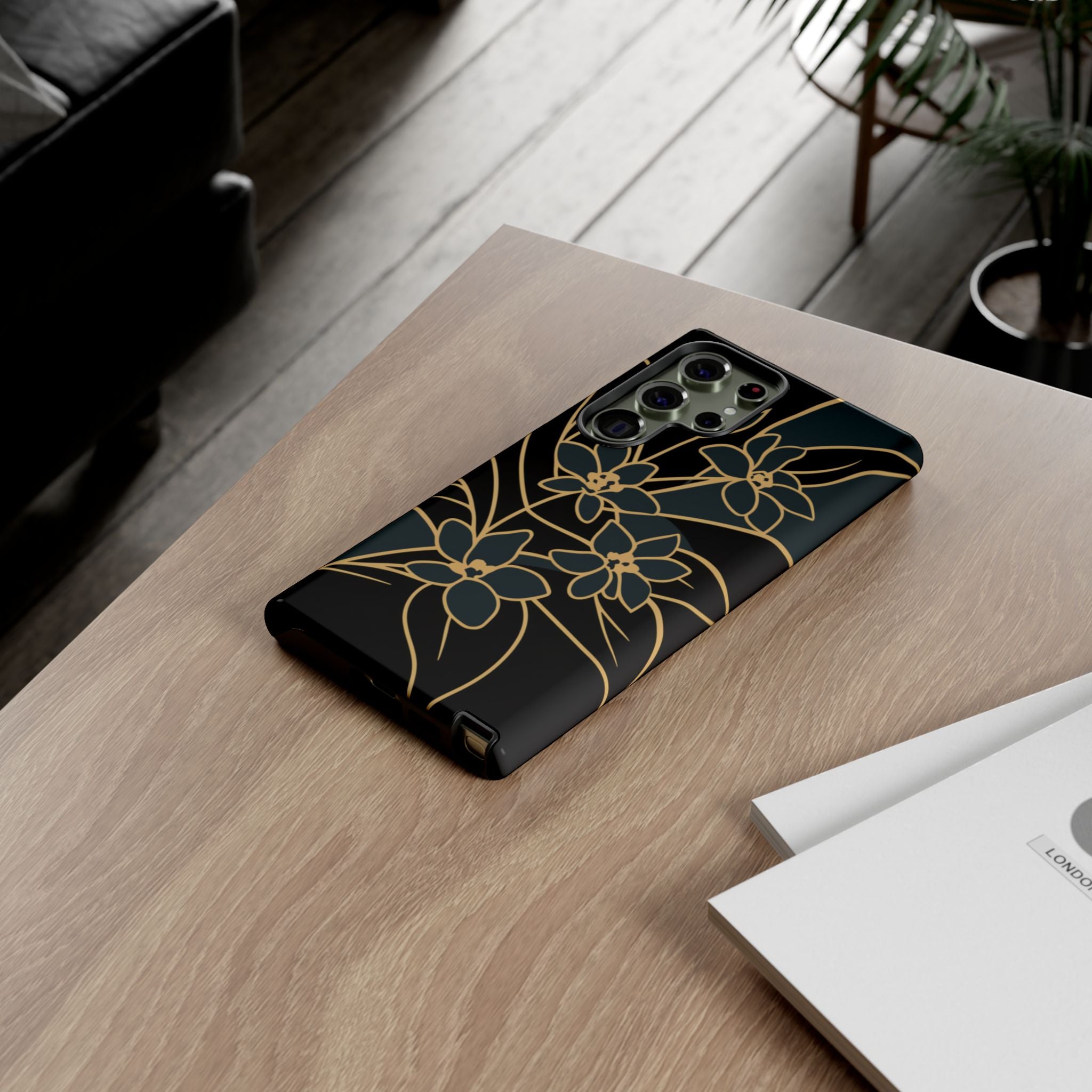 Golden Bloom - Elegant Floral Line Art Phone Case