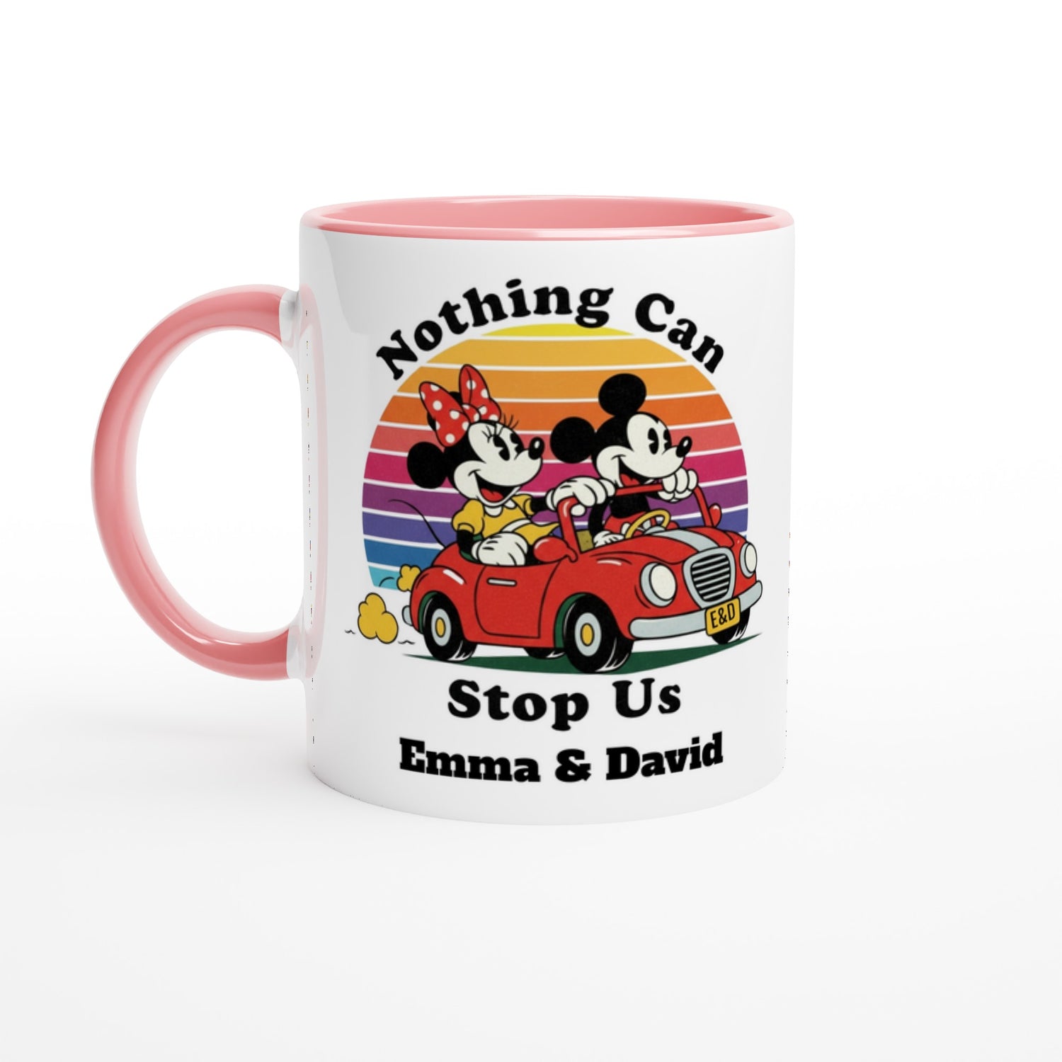 Personalized Disney Mug - Mickey &amp; Minnie Runaway Railway Gift, Magic Kingdom Coffee Mug, Disneyland Keepsake Ceramic Pink