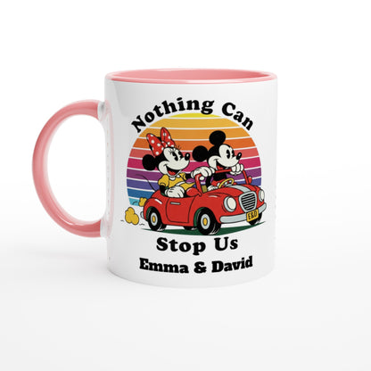 Personalized Disney Mug - Mickey &amp; Minnie Runaway Railway Gift, Magic Kingdom Coffee Mug, Disneyland Keepsake Ceramic Pink