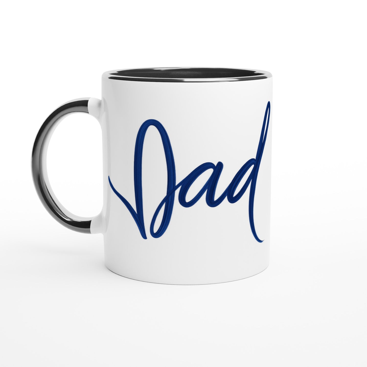 Dad Mug - Blue Brush Script Mug with Heart – Elegant Blue Calligraphy 11oz Coffee Cup – Father’s Day or Birthday Gift for Dad Ceramic Black