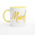 Mum Mug - Blue Brush Script Mug with Heart – Bold Blue Calligraphy 11oz Coffee Cup – Mother’s Day or Birthday Gift for Mum Ceramic Yellow