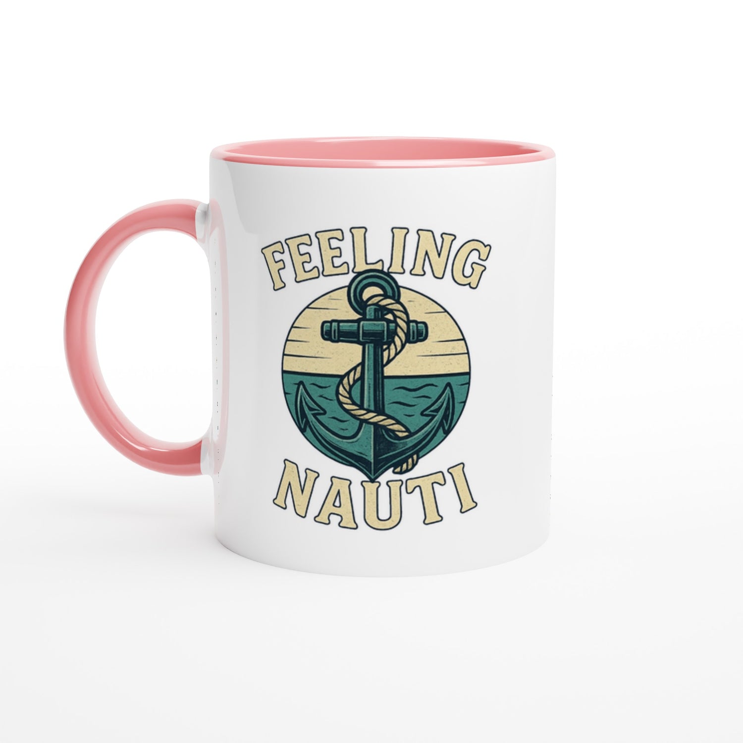 Feeling Nauti Mug - Ceramic Coffee Cup for Sailors &amp; Sea Lovers - Nautical Gift Ceramic Pink