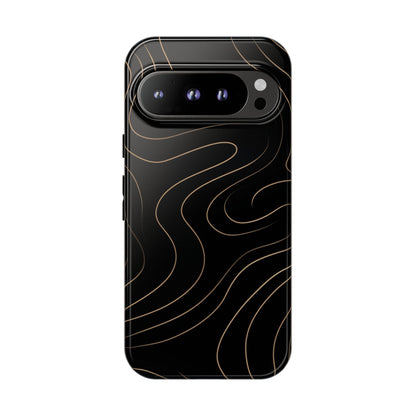 Noir Topograph - Black Minimalist Line Art Phone Case Google Pixel 9 Pro Glossy
