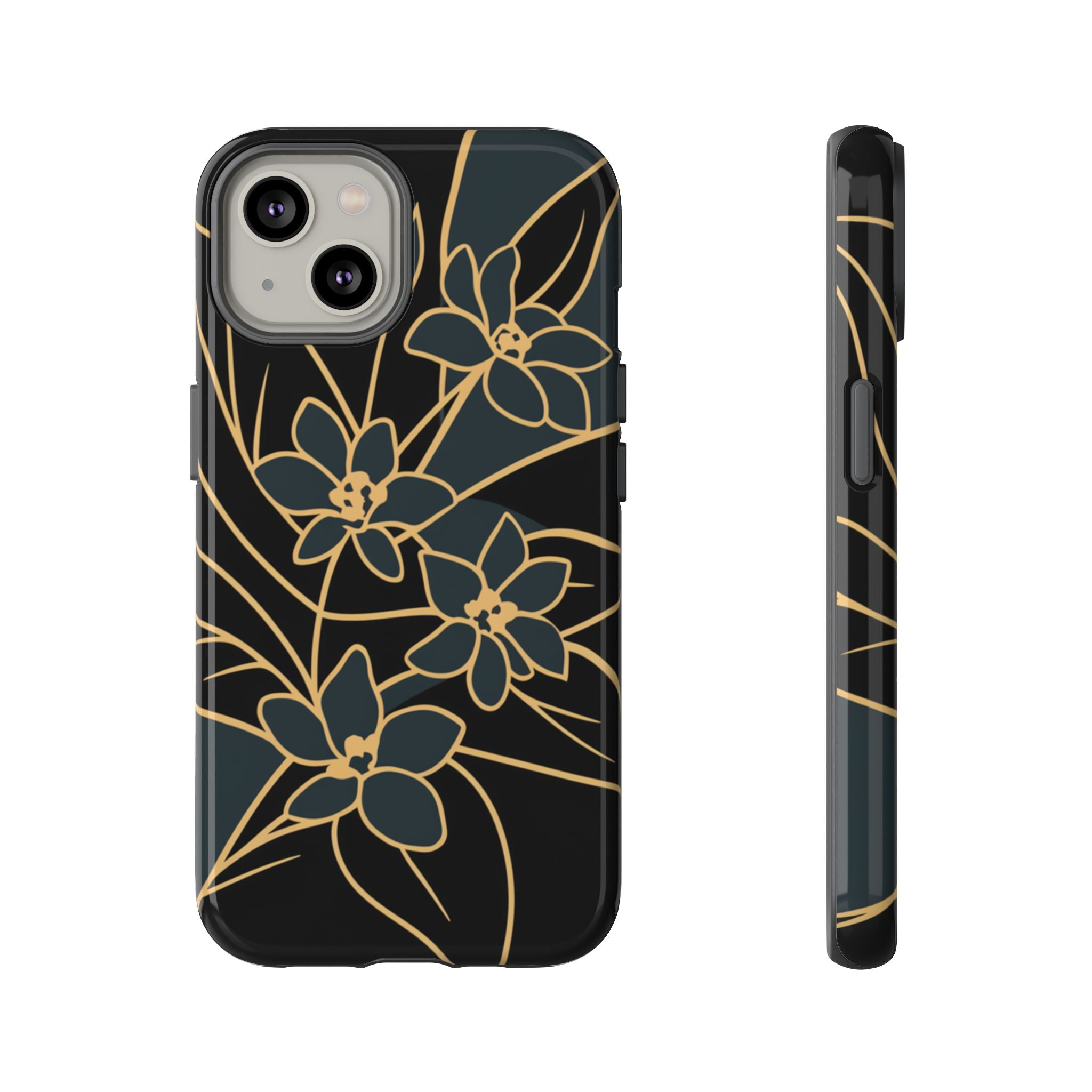 Golden Bloom - Elegant Floral Line Art Phone Case iPhone 14 Glossy