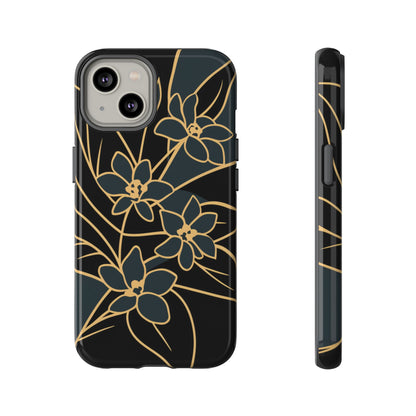 Golden Bloom - Elegant Floral Line Art Phone Case iPhone 14 Glossy