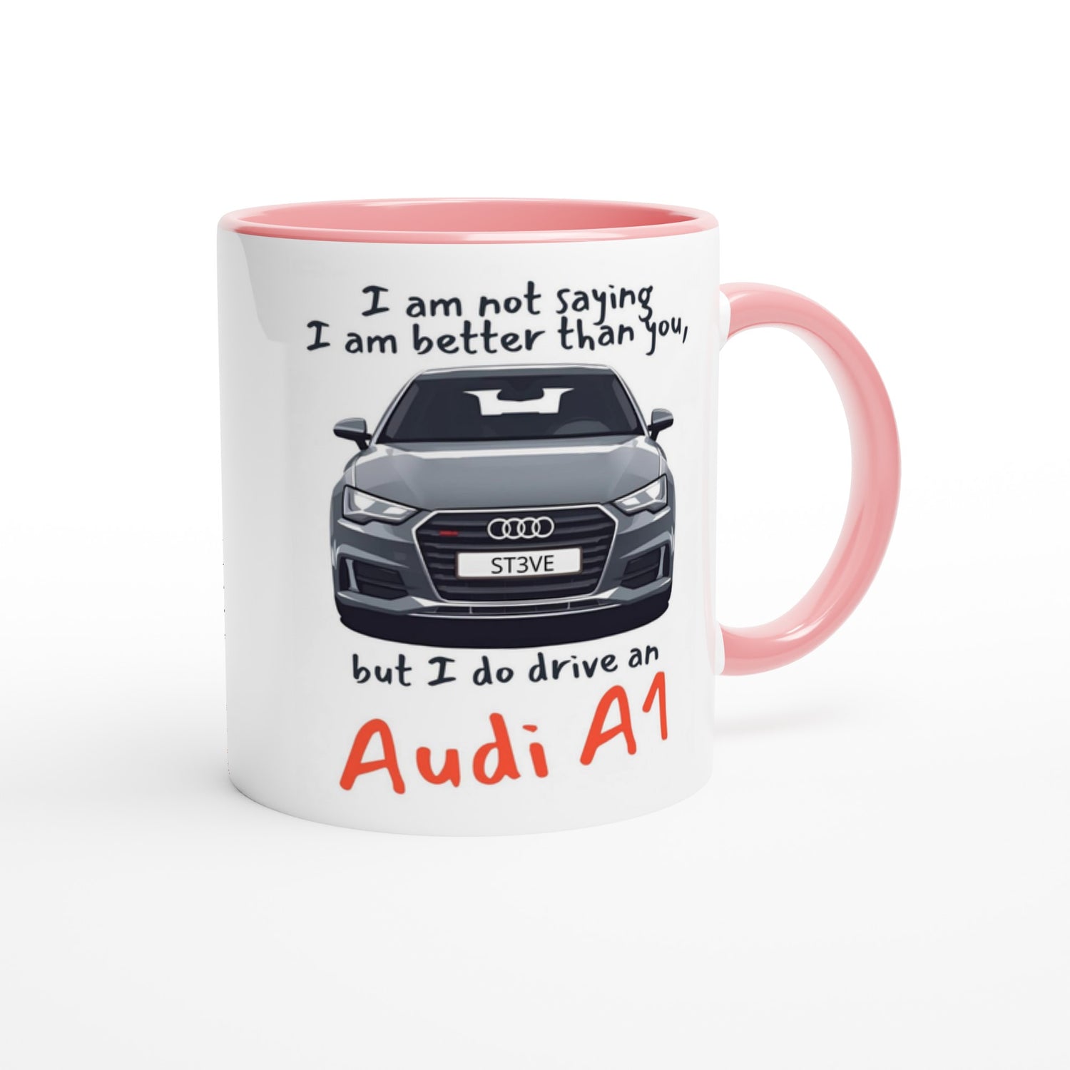Personalized Audi Mug - 11oz Ceramic Coffee Cup for Car Lovers - Dishwasher &amp; Microwave Safe Ceramic Pink