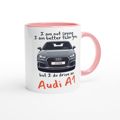 Personalized Audi Mug - 11oz Ceramic Coffee Cup for Car Lovers - Dishwasher &amp; Microwave Safe Ceramic Pink