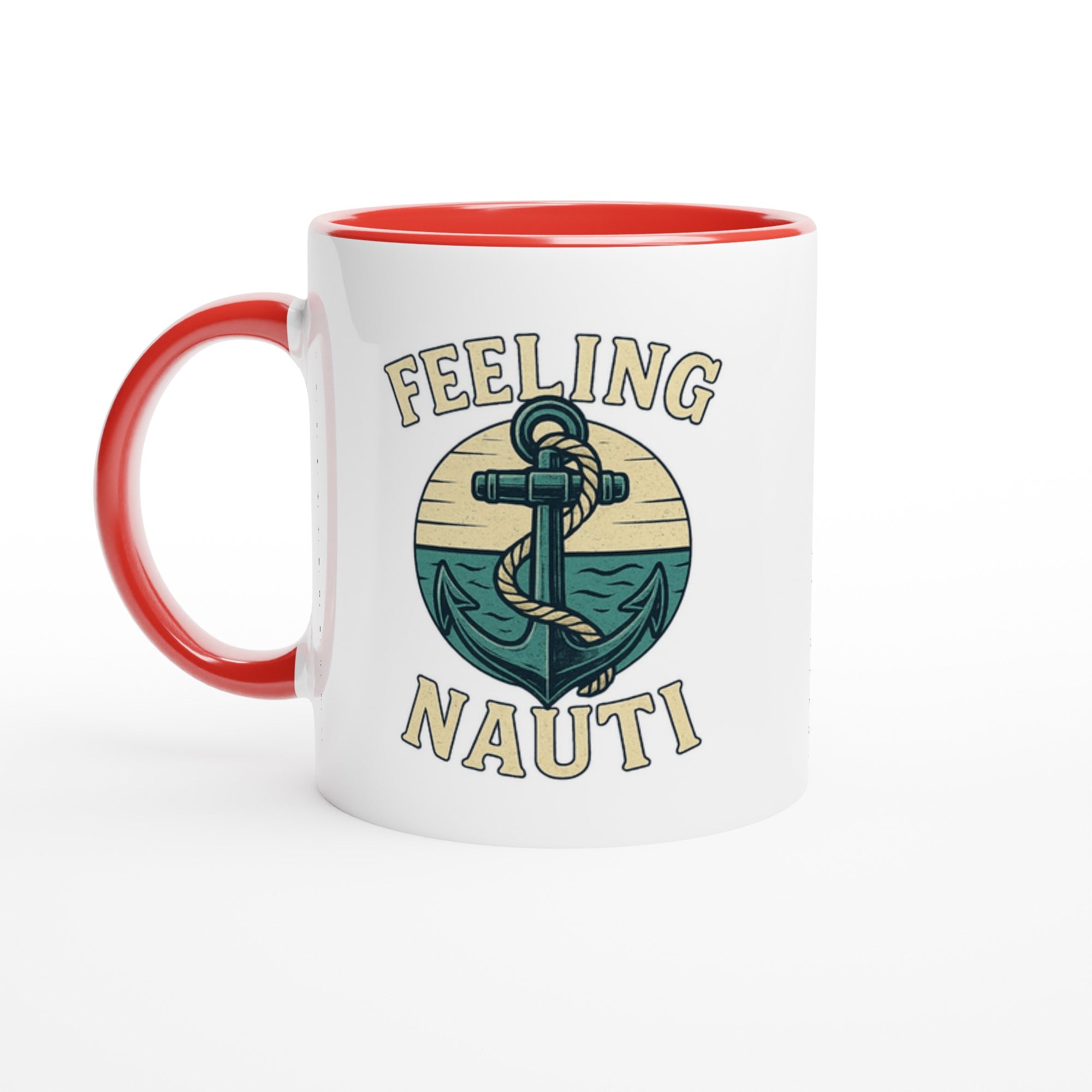 Feeling Nauti Mug - Ceramic Coffee Cup for Sailors &amp; Sea Lovers - Nautical Gift Ceramic Red
