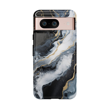 Celestial Marble Phone Case - Black &amp; Gold Swirl Design Google Pixel 8 Glossy