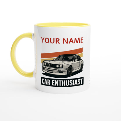 Personalized BMW Car Enthusiast Mug - Custom Name Coffee Cup - Perfect Gift for Car Lovers Ceramic Yellow