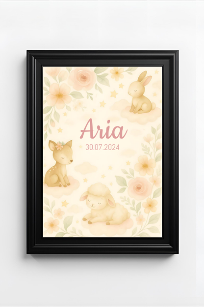Personalised Woodland Baby Animal Nursery Print - Custom Name Poster