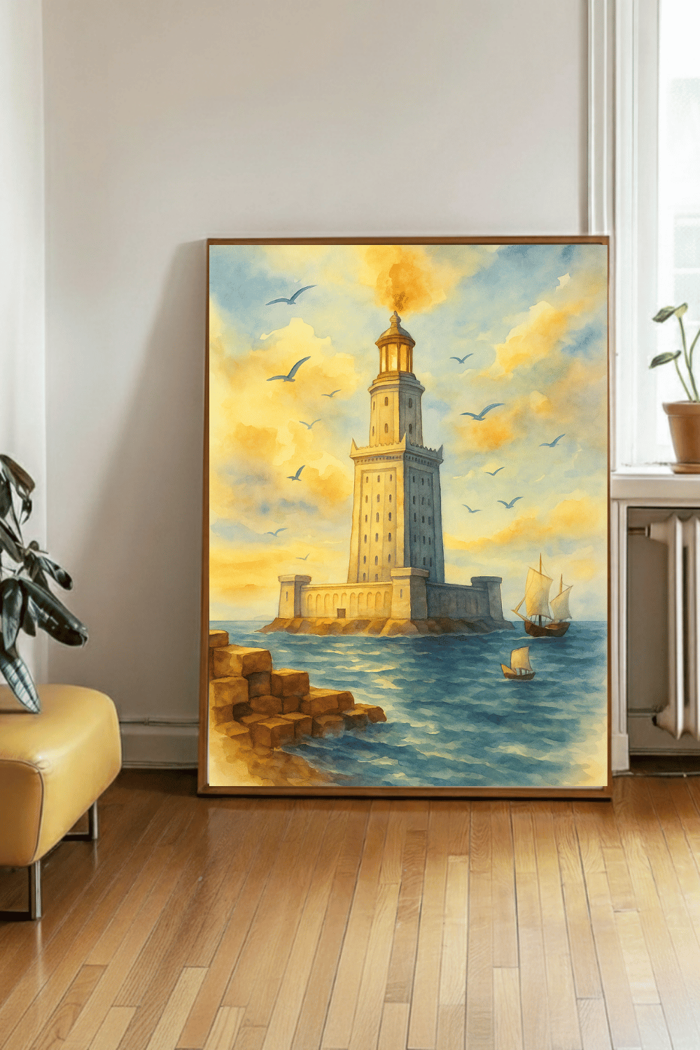 Lighthouse of Alexandria Watercolor Print: Pharos Wall Art