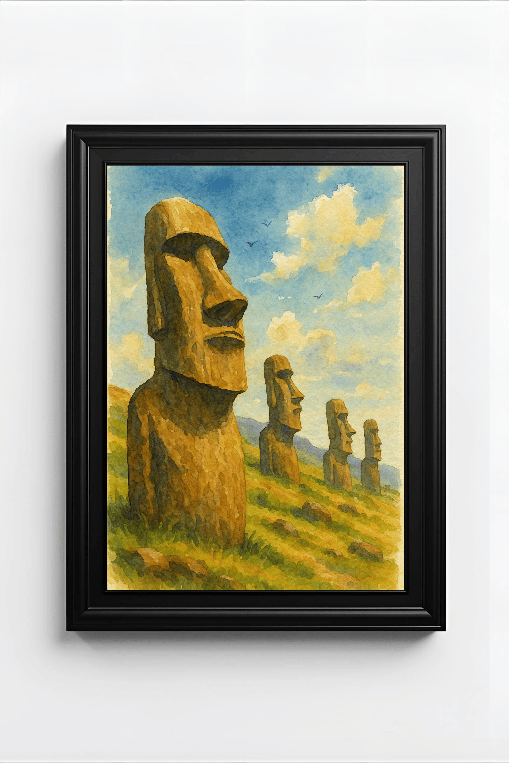 Moai Guardians: Easter Island Watercolor Art Print