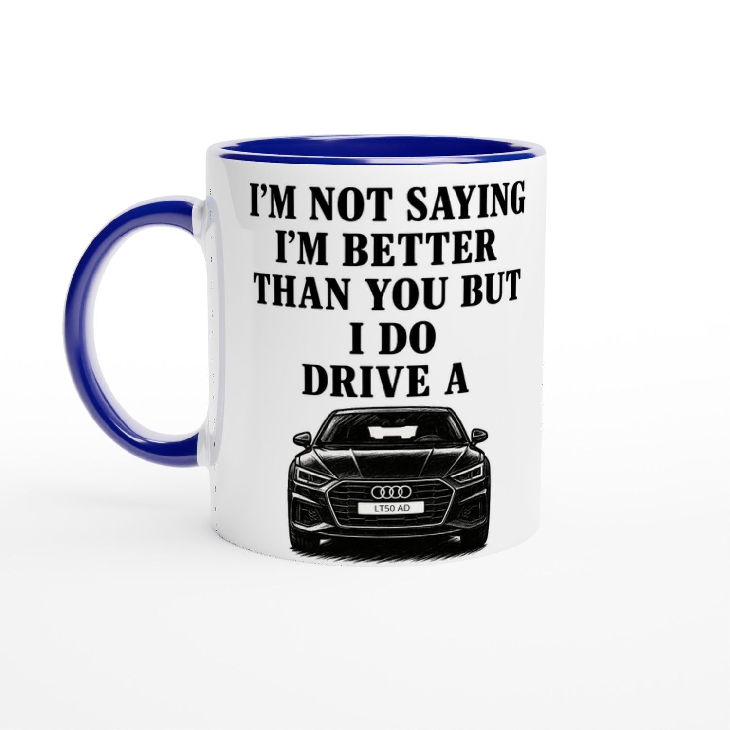 Funny Personalized Audi Mug - Custom Car Lover Dad Gift - Add Name &amp; Number Plate - 11oz Ceramic