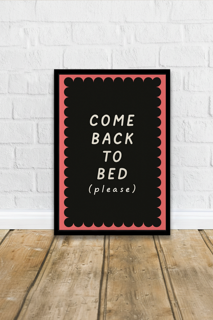 Come Back to Bed Poster - Romantic Pink &amp; Black Wall Art | Pastel Bedroom Decor Print