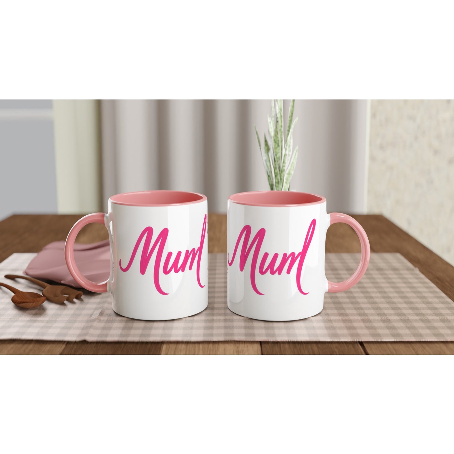 Mum Mug - Blue Brush Script Mug with Heart – Bold Blue Calligraphy 11oz Coffee Cup – Mother’s Day or Birthday Gift for Mum