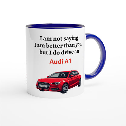 Personalized Audi A1 Mug - Custom Ceramic Coffee Cup for Car Lovers - 11oz Dishwasher Safe Ceramic Blue