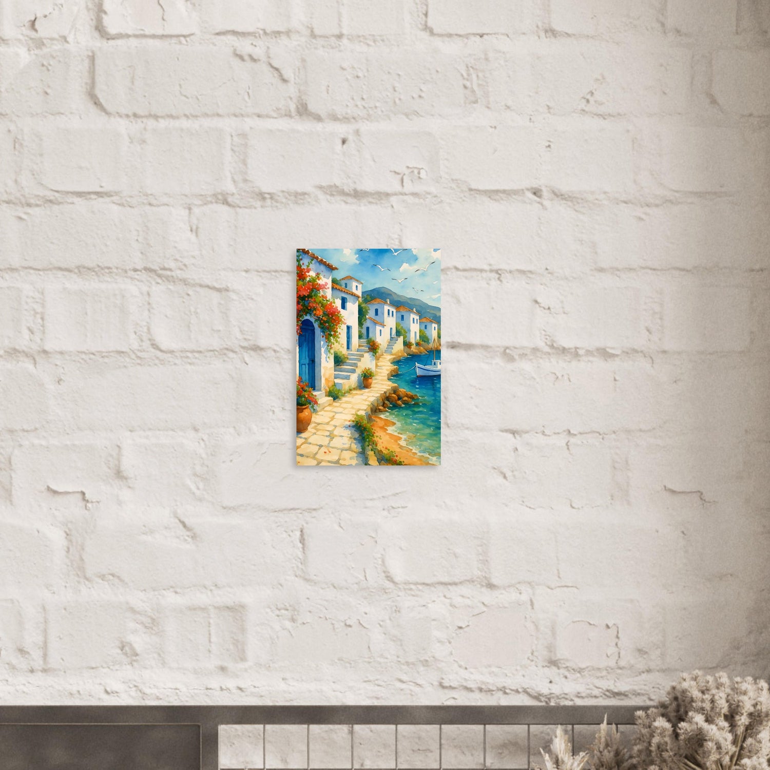 Greek Coastline Watercolor Poster | Mediterranean Seaside Art Print | Unframed Coastal Decor 30x45 cm 12x18″