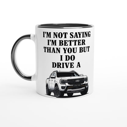 Personalized White Ford Ranger Wildtrak Mug - Custom Offroad Car Lover Gift | 11oz Ceramic - Colorful Design Ceramic Black