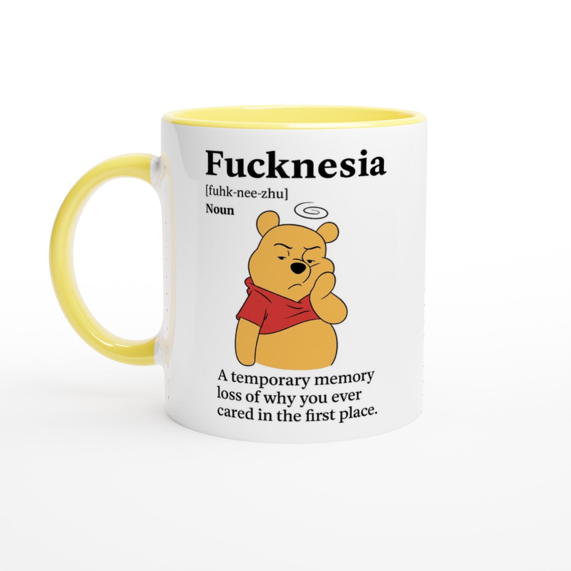 Funny "F*cknesia" Definition Mug – 11oz Sarcastic Coffee Cup – Temporary Memory Loss Joke – Office Humor Gift for Coworkers or Friends Ceramic Yellow