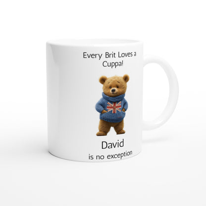 Fancy a Cuppa Mug, United Kingdom Bear Mug,Grizzly Bear Cup,UK Gift,UK Memorabilia or Souvenir, Coffee Mug, Tea Mug, White 11oz Ceramic Mug