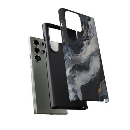 Celestial Marble Phone Case - Black &amp; Gold Swirl Design