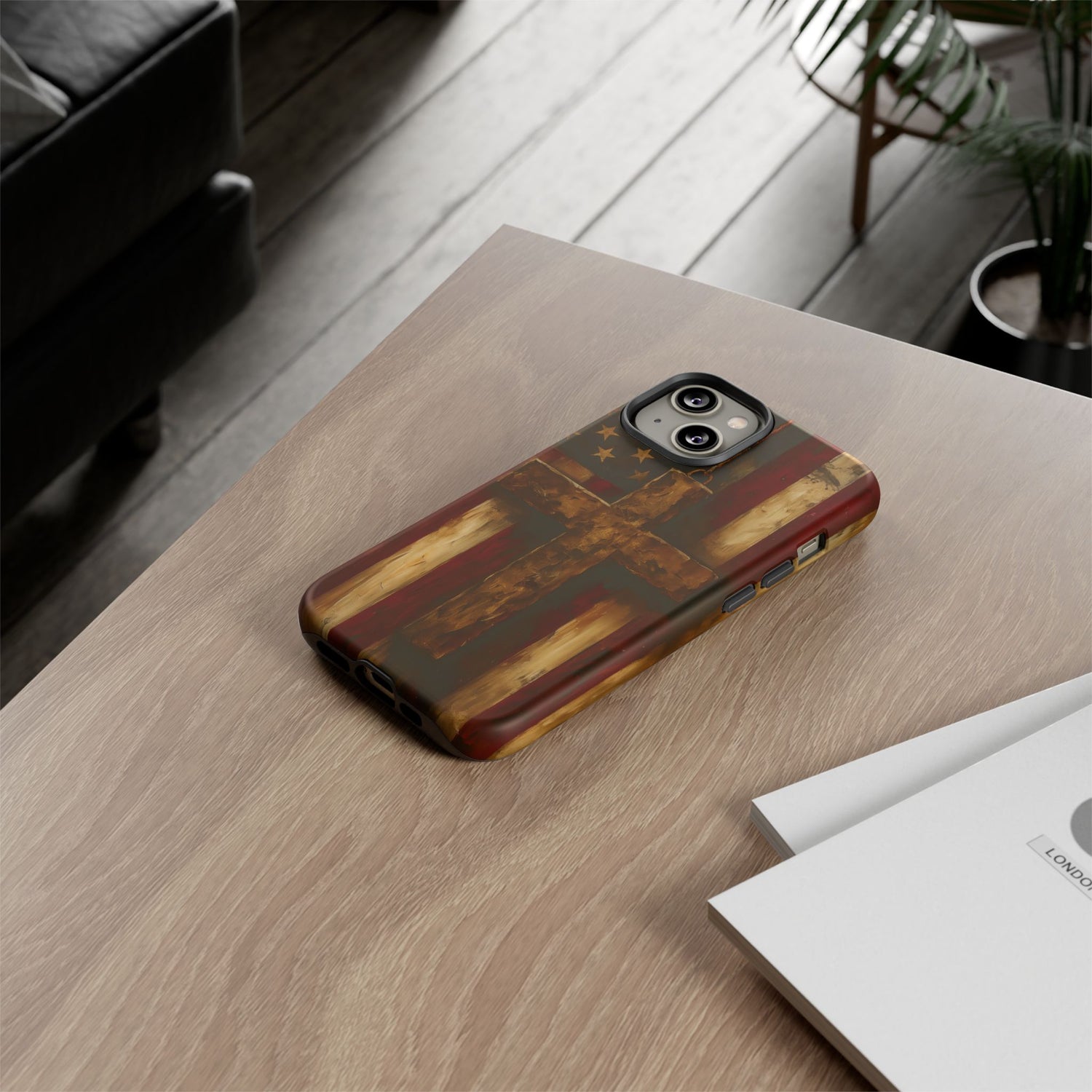 Forged in Faith Phone Case - Rustic Gold Cross &amp; American Flag | Patriotic Christian Case for iPhone, Samsung &amp; Pixel