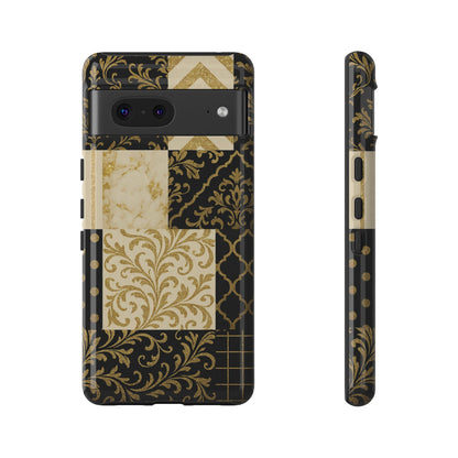 Phone Case, Luxury Black and Gold Festive Design for Christmas Gift, Holiday Decor, Tough Cases, Winter Celebration, Elegant iPhone Cover Google Pixel 7 Glossy