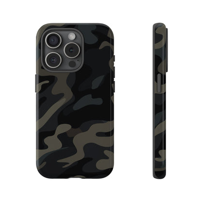 Black Camouflage Phone Case for iPhone, Samsung and Google Pixel iPhone 15 Pro Glossy