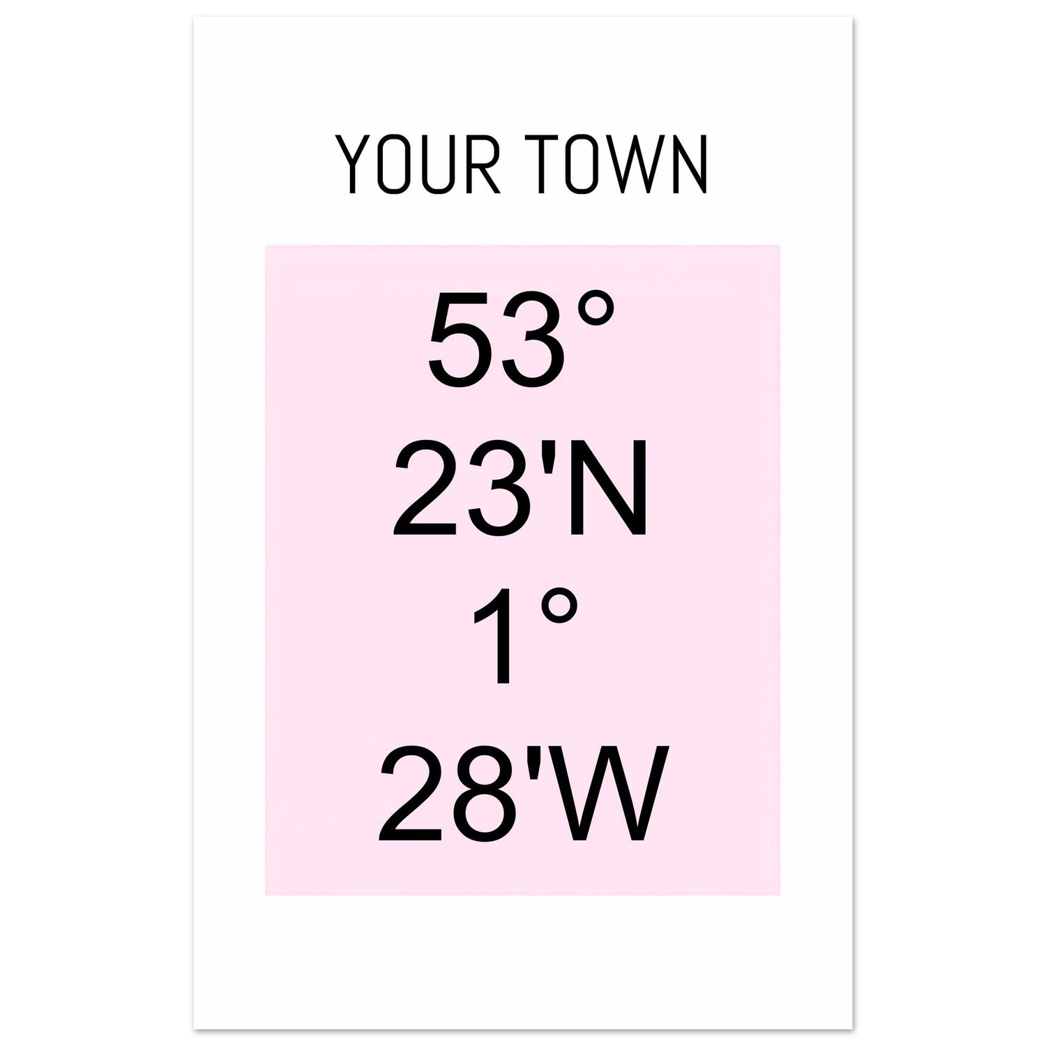 Personalized Map or Custom Location Coordinates Poster Print | Minimalist Unframed Wall Art Decor A3 A4 A5 28x43 cm XL (11x17″) Black and Pink