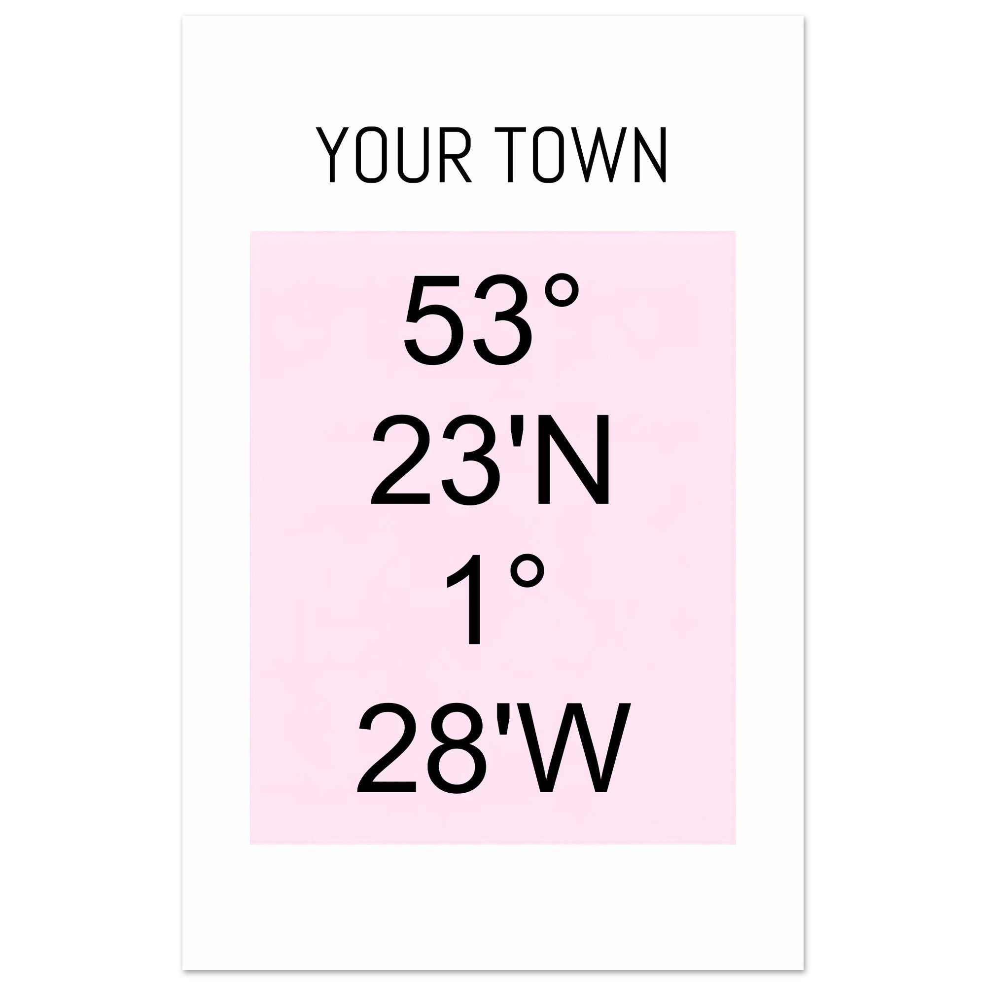 Personalized Map or Custom Location Coordinates Poster Print | Minimalist Unframed Wall Art Decor A3 A4 A5 28x43 cm XL (11x17″) Black and Pink